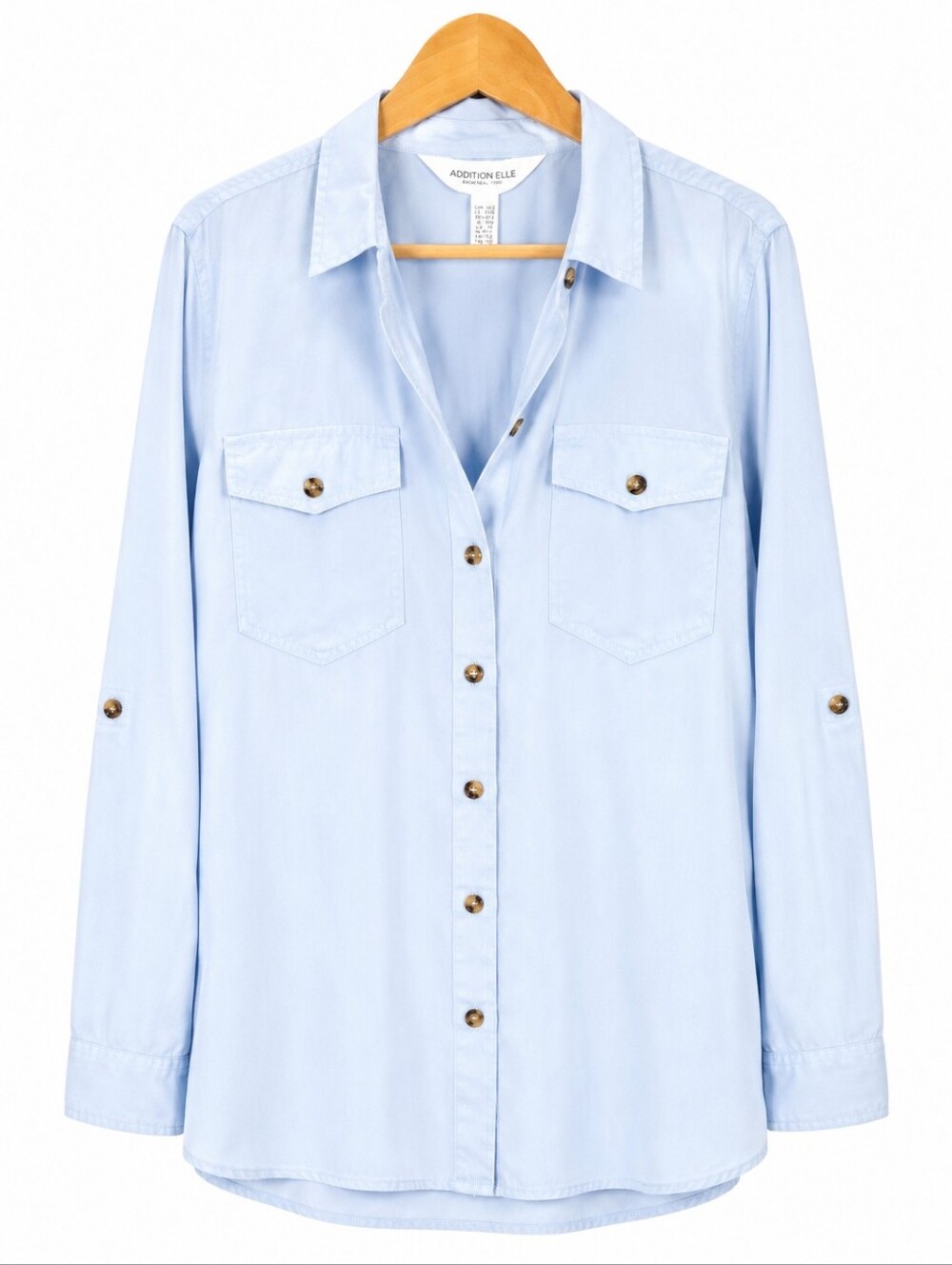 NWT Addition Elle Light Blue Lyocell Button Front Utility Shirt Size XT - Picture 3 of 13